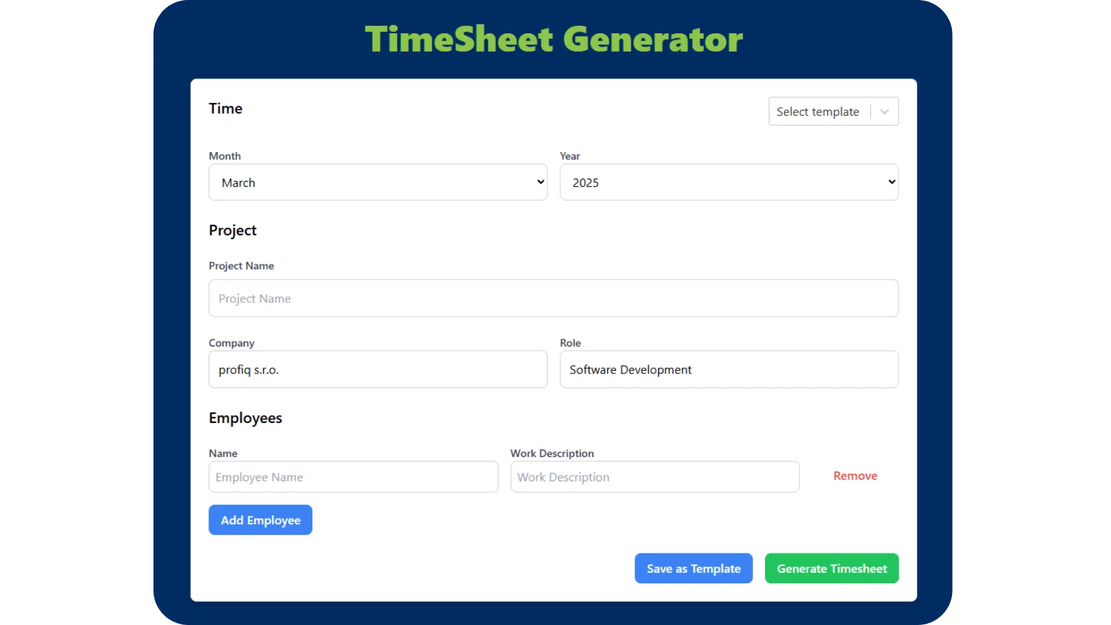 TimeSheet Generator obrázek